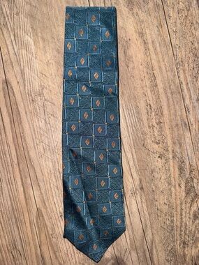 Jos. A. Bank Teal Geometric Diamond Pattern Tie with Tan Accents